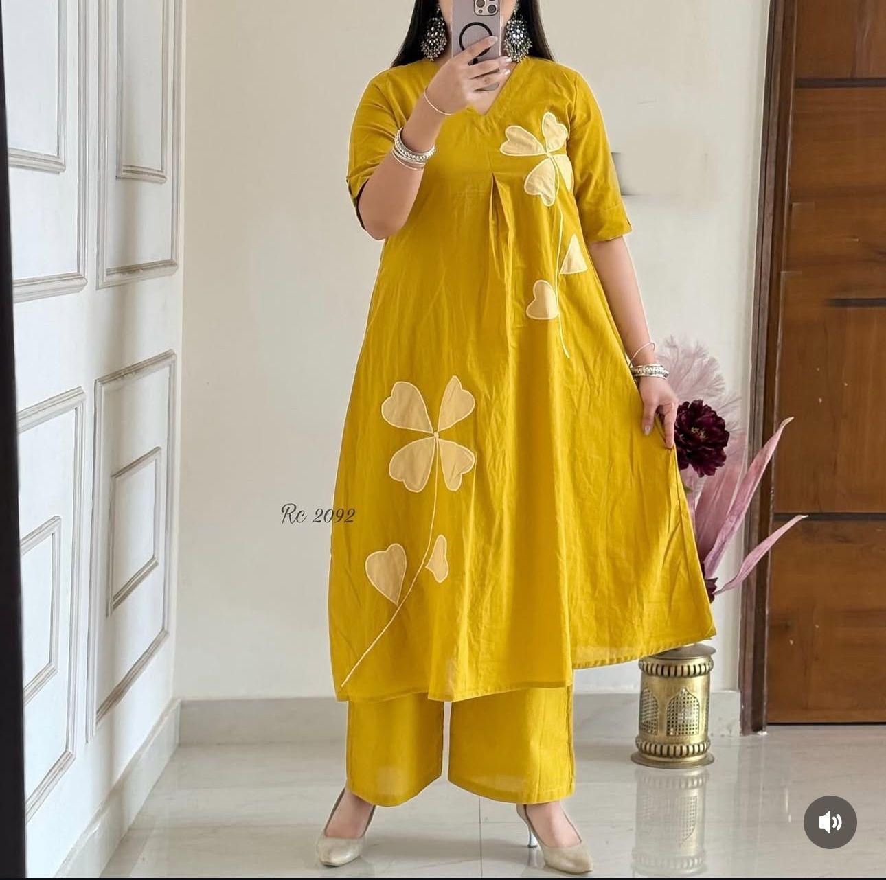 Yellow Cotton Patchwork Cord-Set